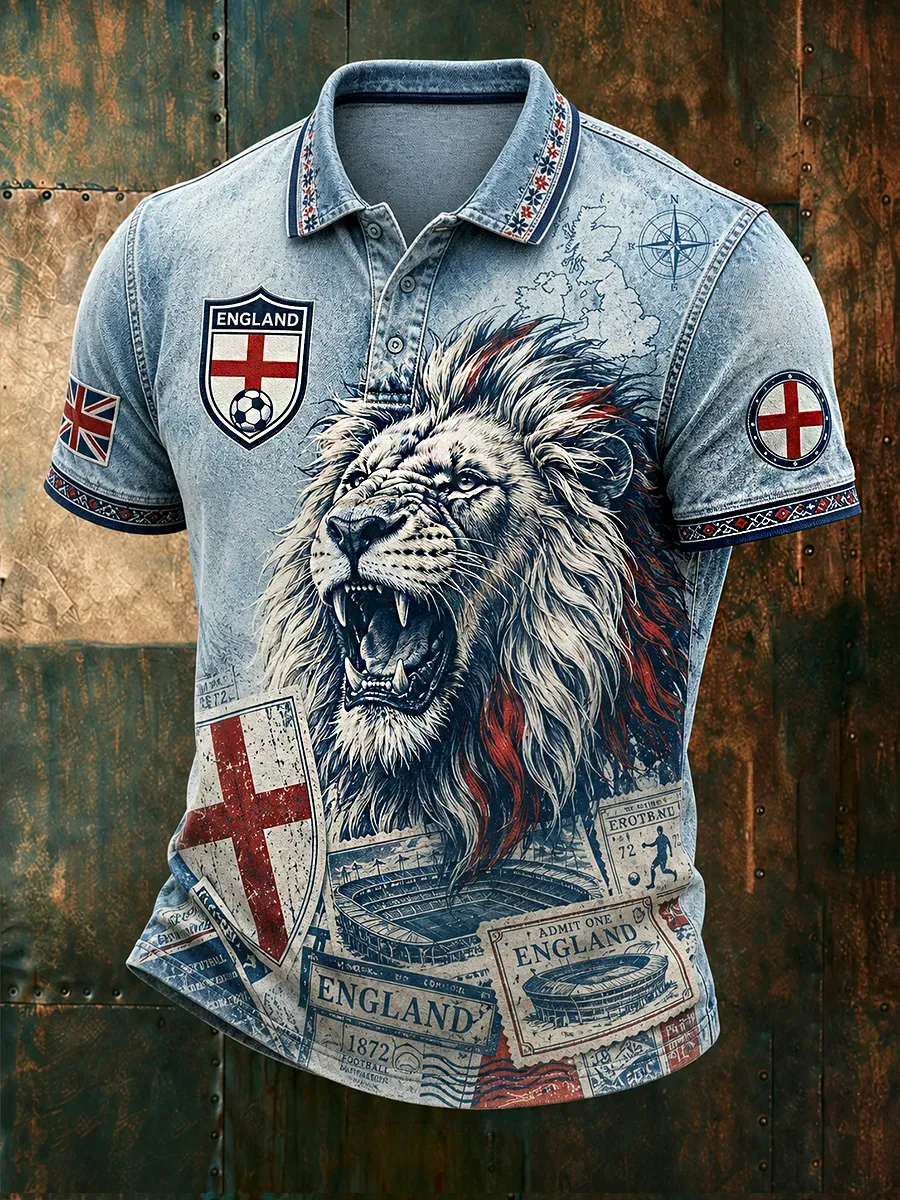 Retro England Football Fan Art Print Casual Jersey