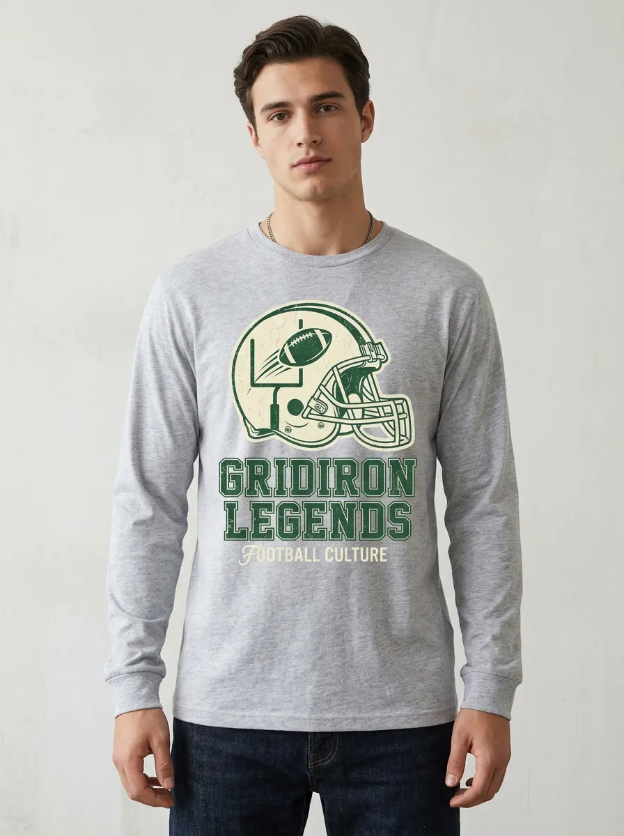 Relaxed Men's American Football Gridiron Legends Helmet Printed Long Sleeve T-Shirt