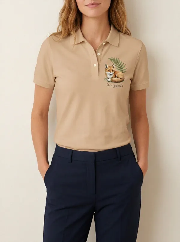 Nature Lover Fox Fern Stay Curious Polo Shirt