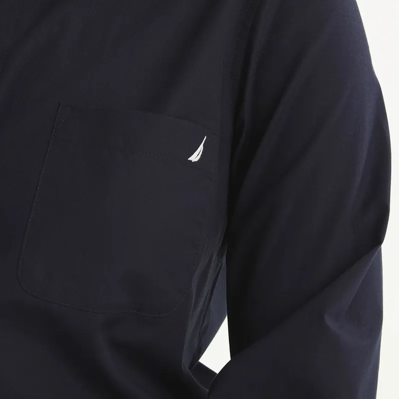 Navy Long Sleeve Solid Embroidered Shirt