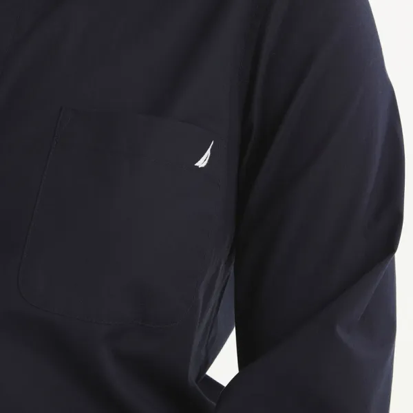 Navy Long Sleeve Solid Embroidered Shirt