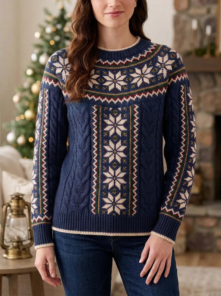 Christmas Holiday Snowflake Pattern Print Sweater