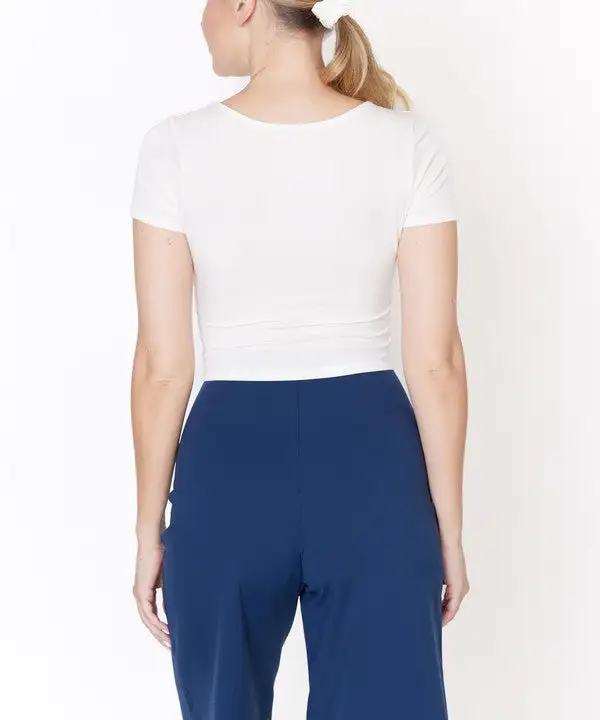 Bamboo Double Front V Neck Crop Tee