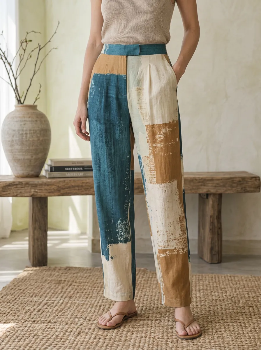 Women's Abstract Art Color Block Printed Trousers