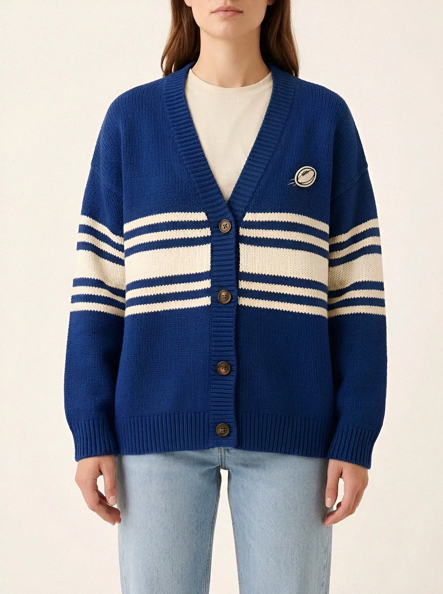 Striped Rugby Ball Embroidered Cardigan