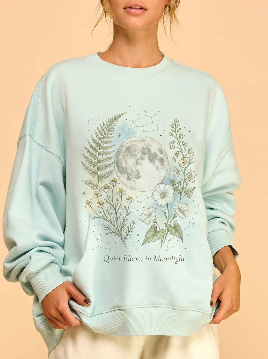 Women's Moon Fern Floral Botanical Printed Sweatshirt