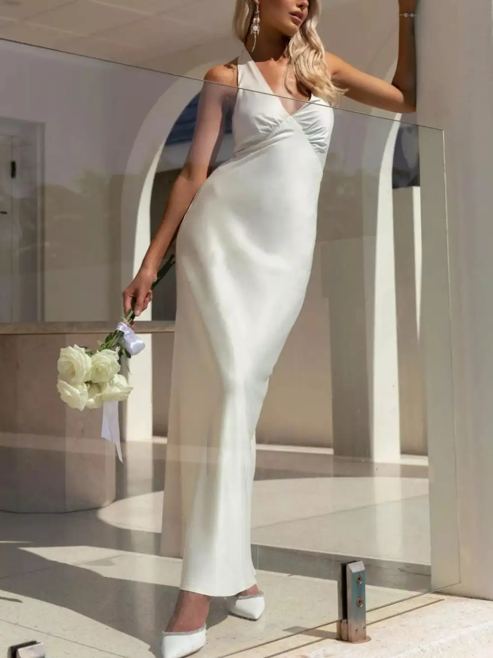 Halter Sleeveless Cotton Maxi Dress
