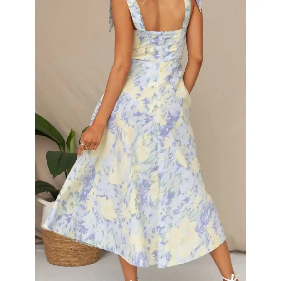 Tie-Strap Sweetheart Neck Midi Dress