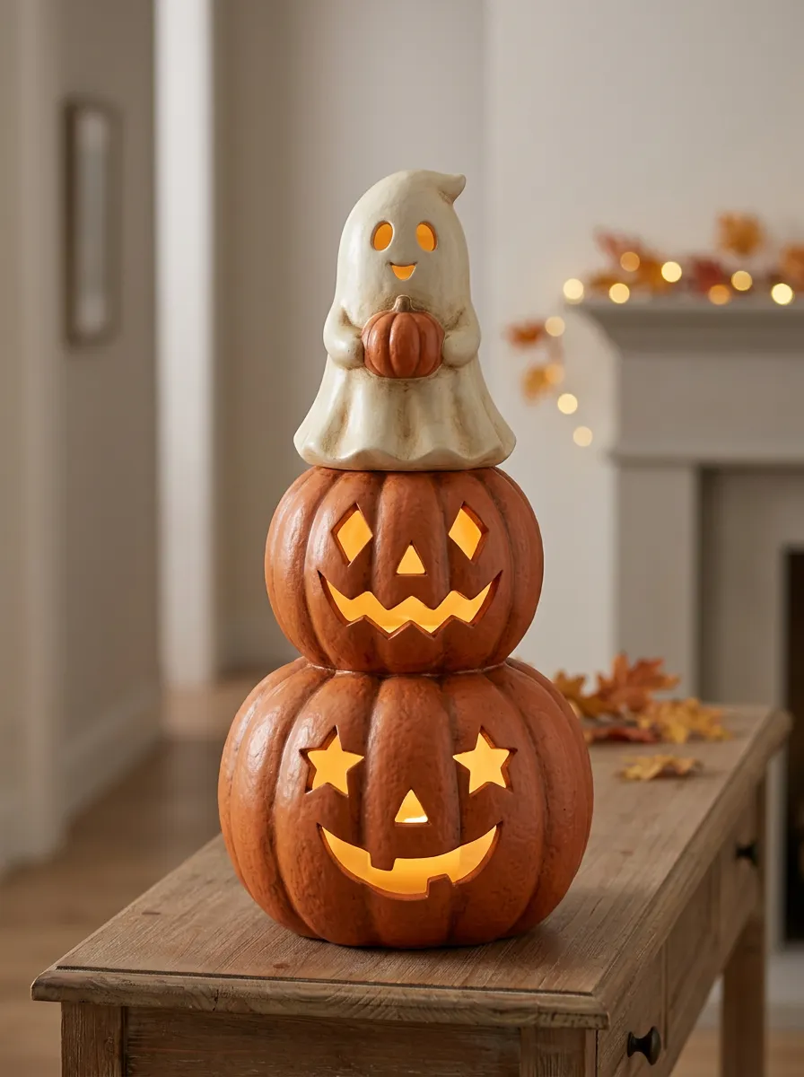 Ghost-Accent Halloween Pumpkin Light