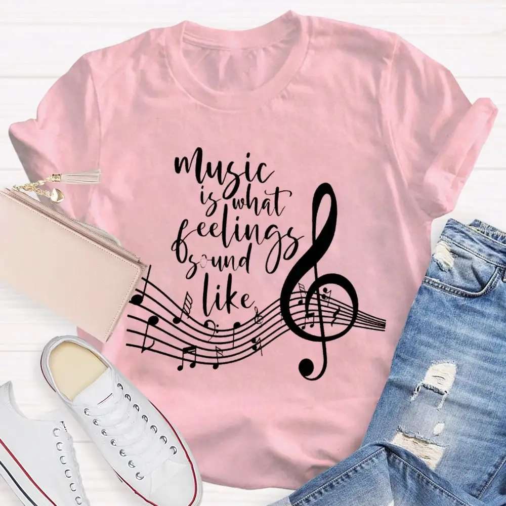 Music Is What Feelings Sound Like Musical Pattern T-Shirt