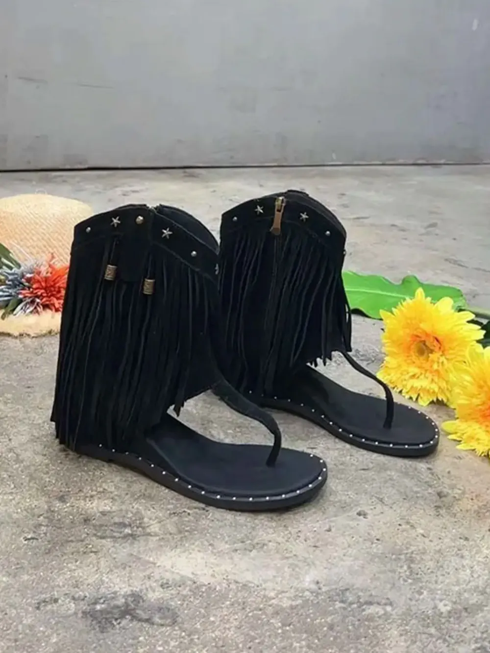 Ximena Studded Tassel Peep-Toe Booties