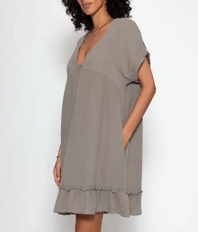 Taupe V Neck Dress