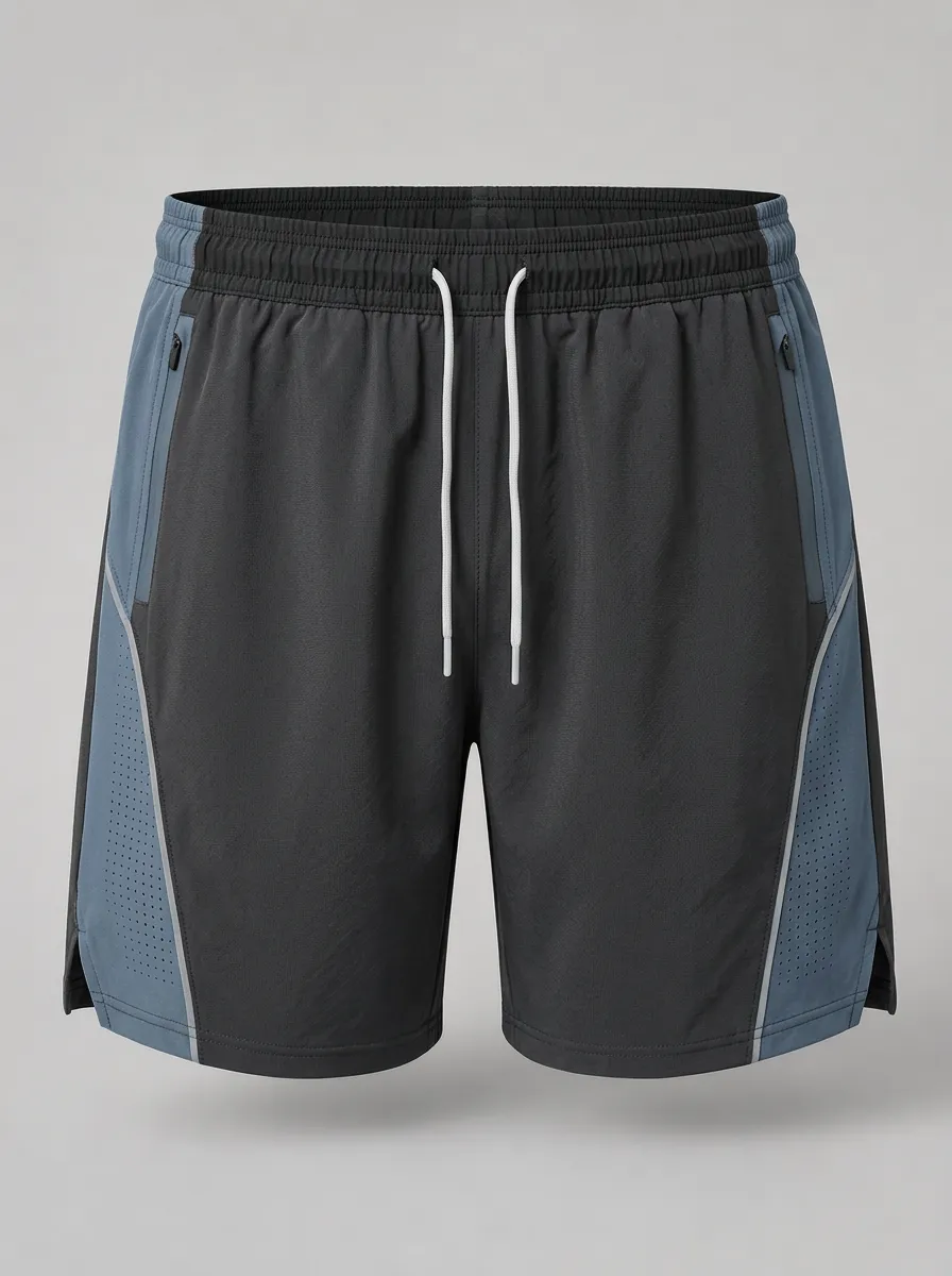 Men's Athletic Gym Training Colorblock Zippered Shorts