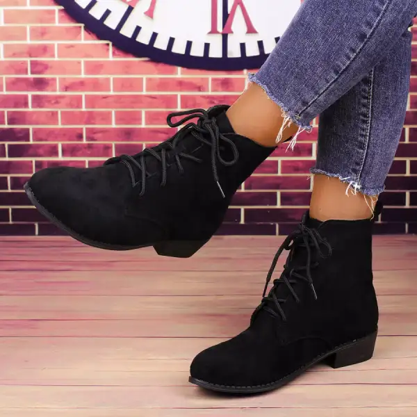 Lace Up Block Heels Boots