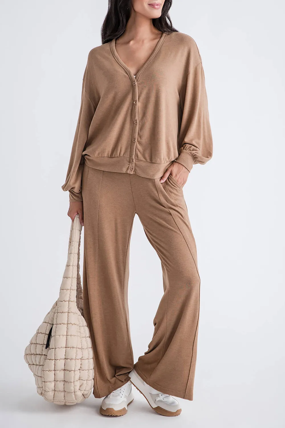Wideleg Jersey Pants - Mocha