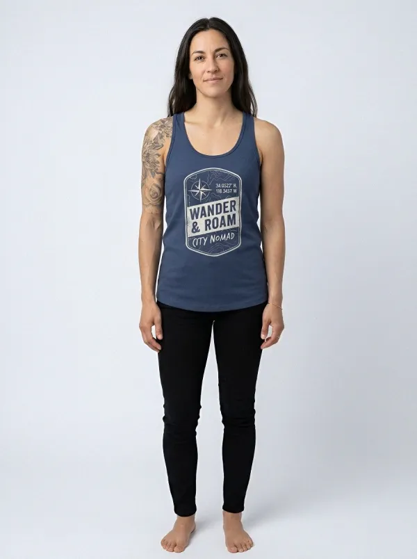 Women's Wander Roam Compass Coordinates Printed Tank Top