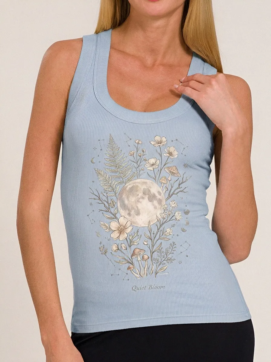 Women's Nature Lover Moon Mushroom Floral Printed Ribbed Tank Top