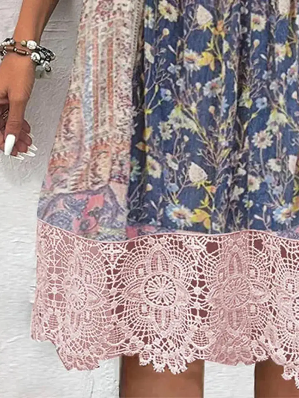 Printed Three-Quarter Lace Mini Dress