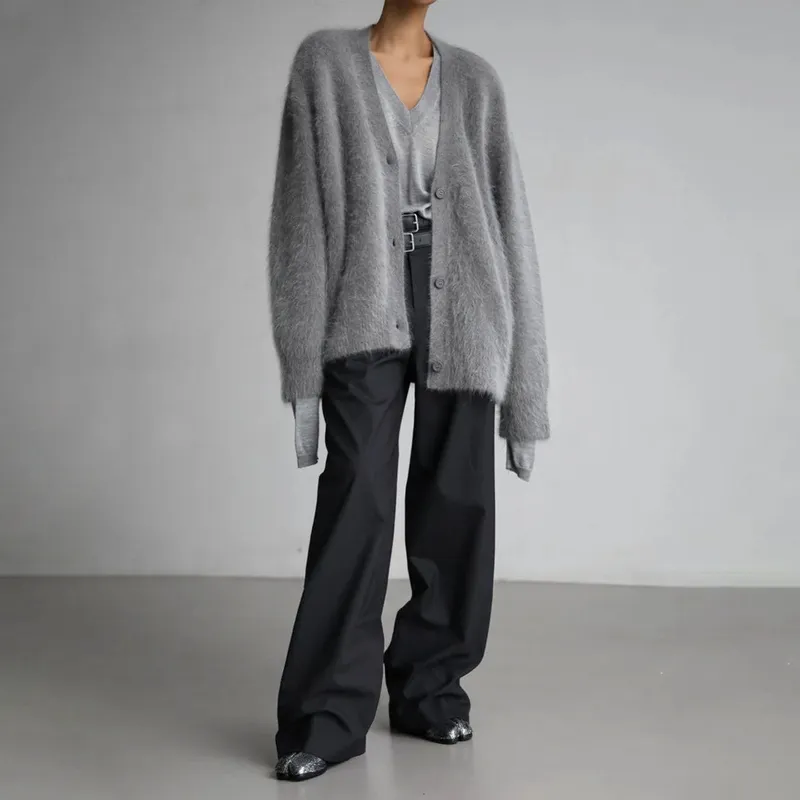 Relaxed Fit Fluffy Knit Cardigan
