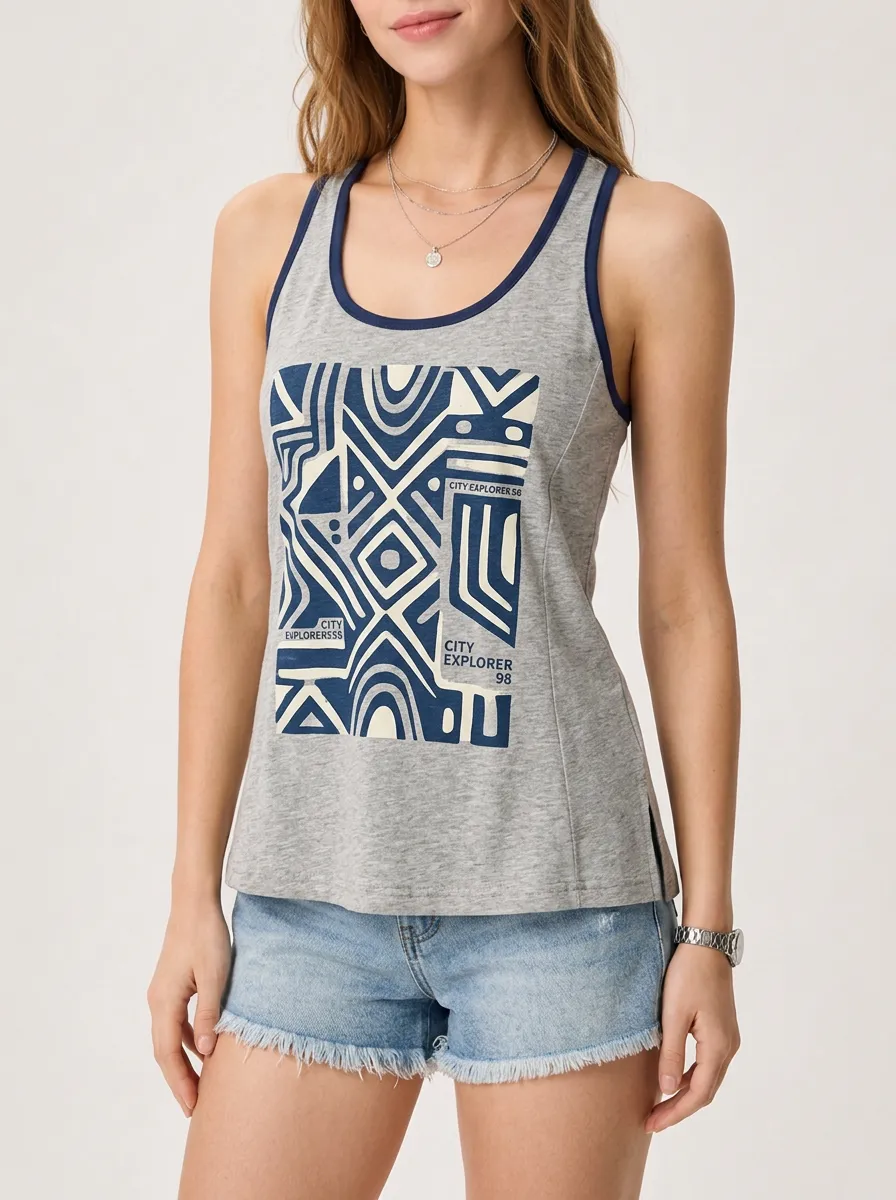 Women's City Explorer Geometric Pattern Printed Tank Top