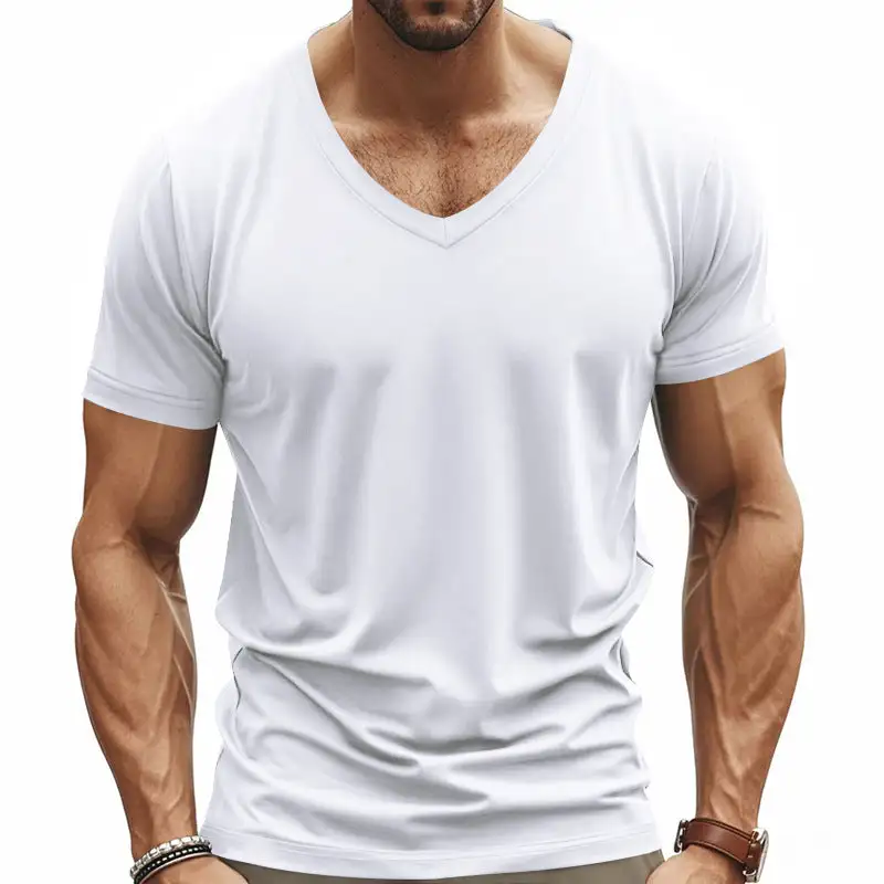 Men's V-Neck T-Shirt Breathable Cotton Blend With Modern Cut