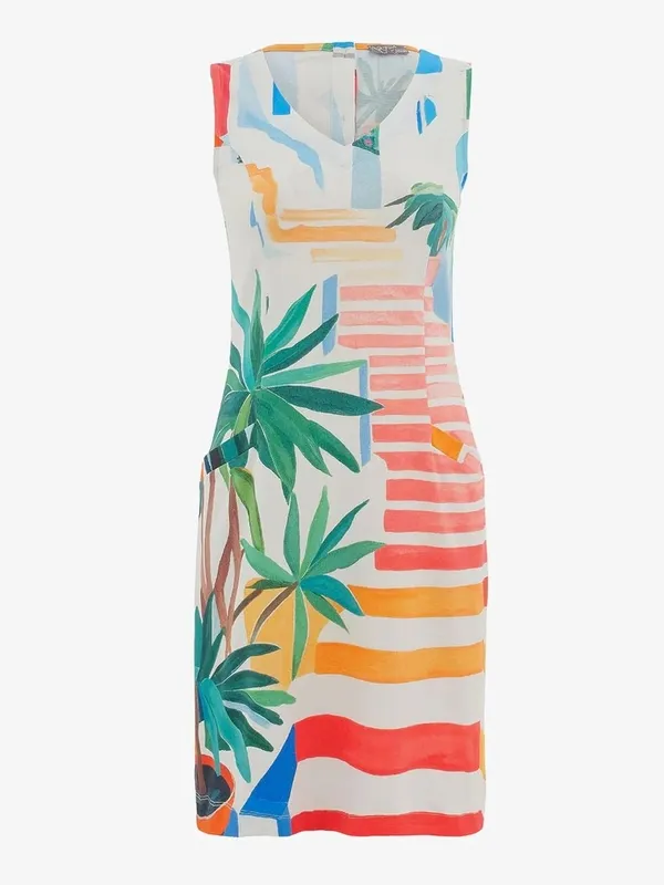 Cotton V-Neck Button-Front Sleeveless Dress