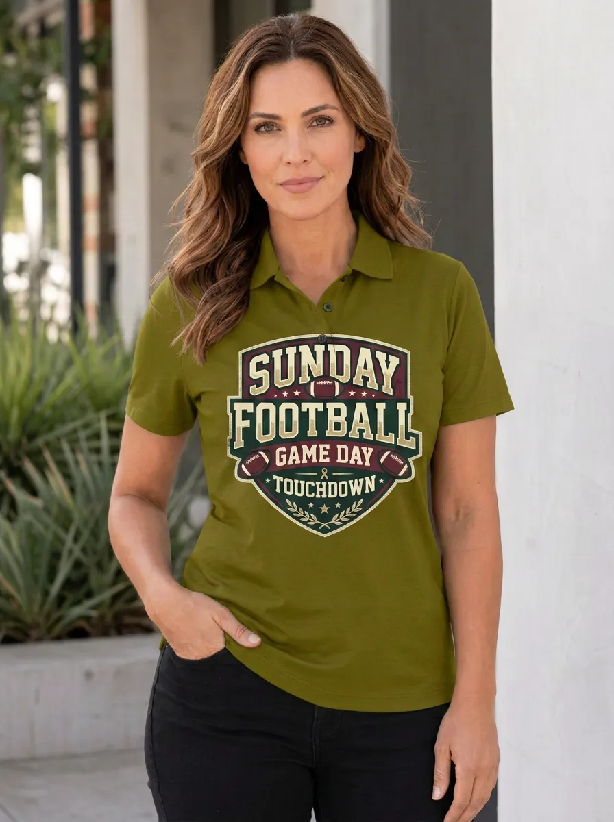 Retro Sunday Football Game Day Touchdown Graphic Polo Shirt