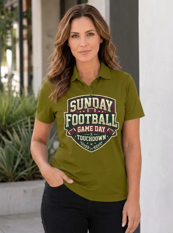 Retro Sunday Football Game Day Touchdown Graphic Polo Shirt