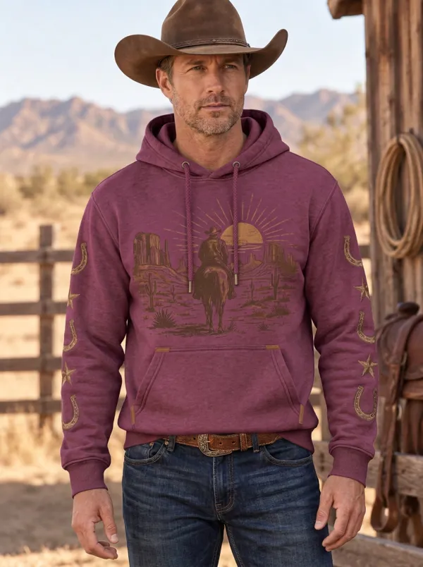 Prairie Sky Horseshoe Horse Desert Artwork Men's Western Sweatshirt