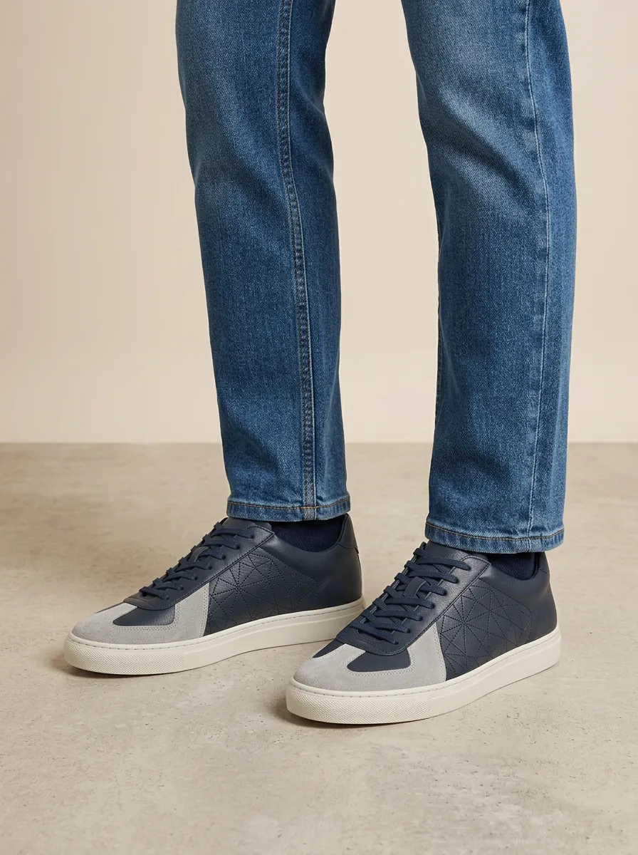 Men's Geometric Pattern Suede Printed Casual Shoes