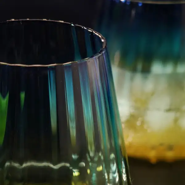 Blue Ribbed Drinking Glass Set