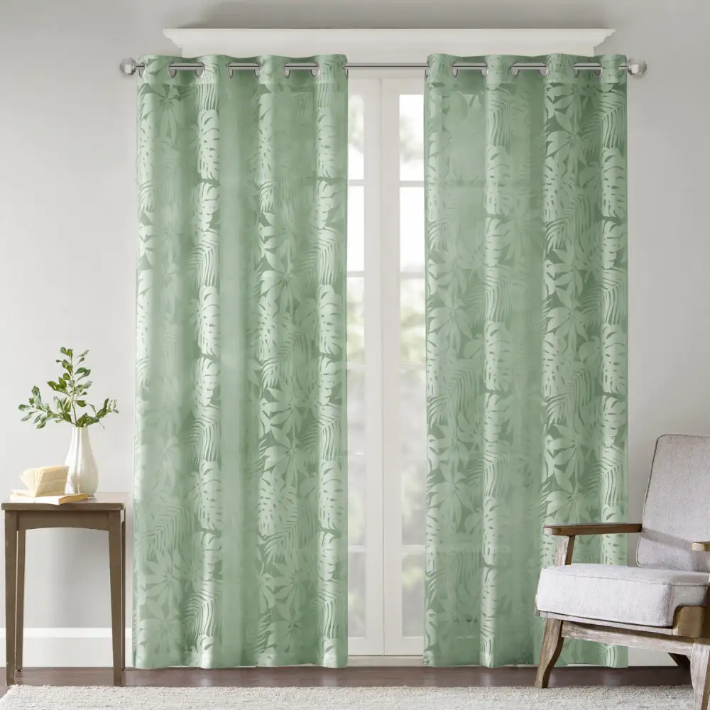 Tailored Sheer Polyester Leaf Grommet Curtain Panel
