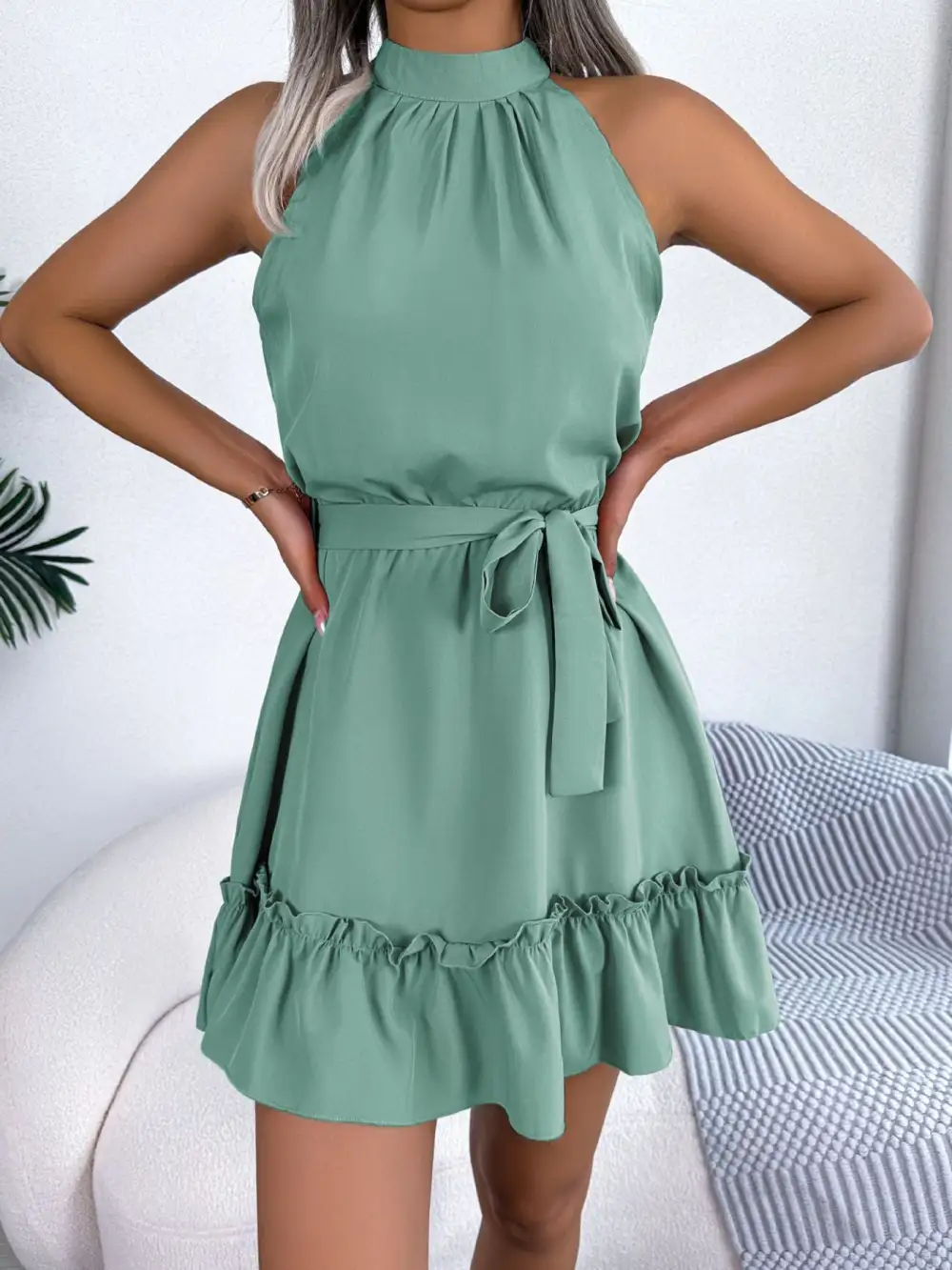 Halter A Line Ruffle Casual Dress
