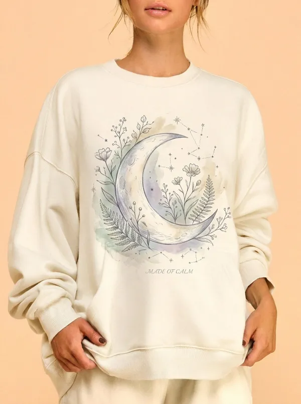 Women's Celestial Floral Moon Printed Sweatshirt