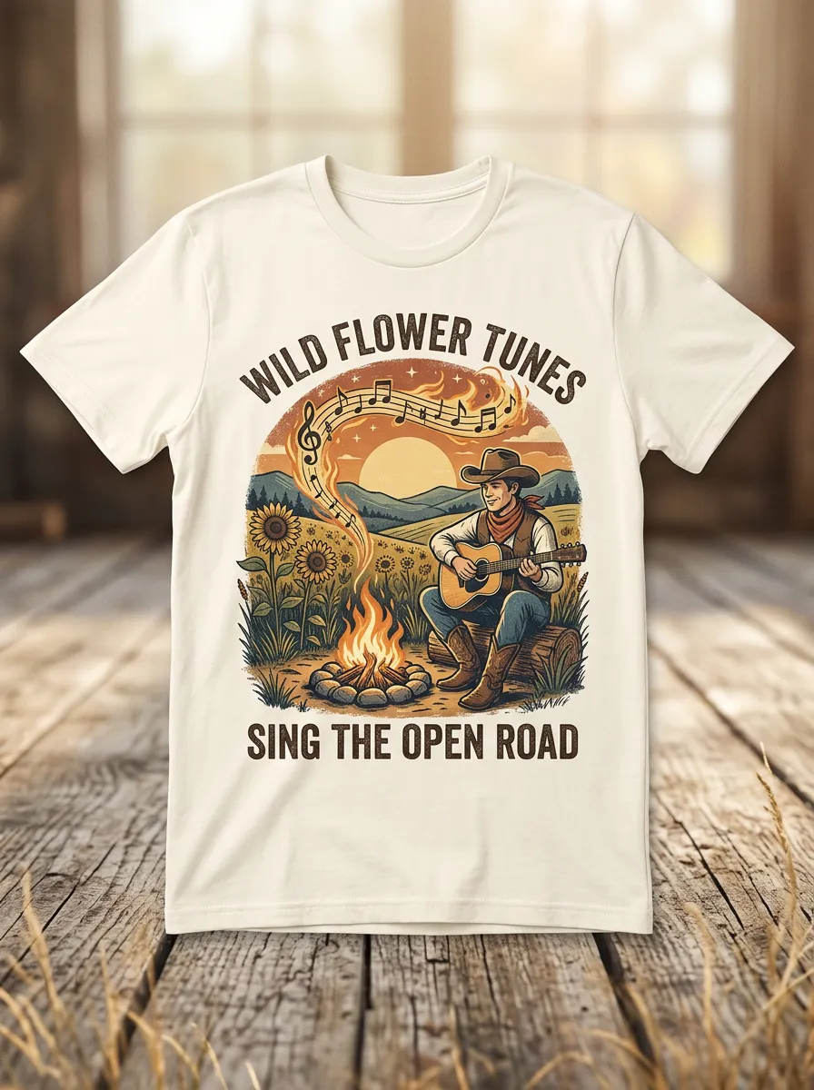 Guitar Campfire Unisex Country Music Casual T-Shirt