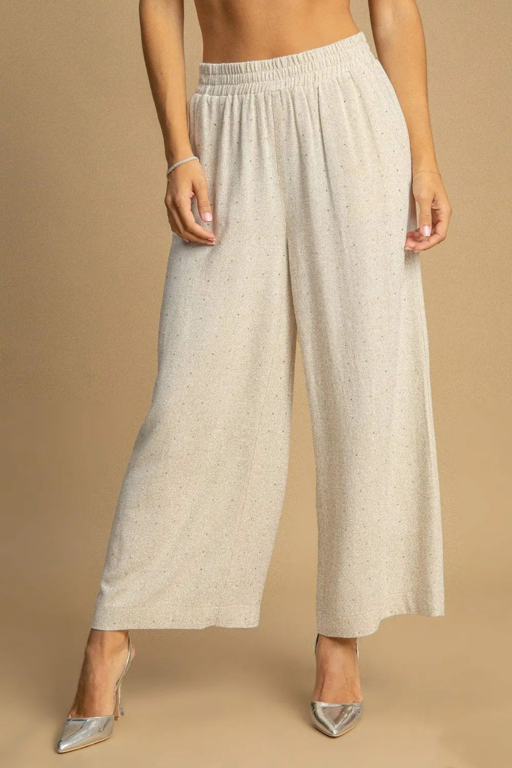 Full Size High Waist Embellished Linen Pants Plus Size