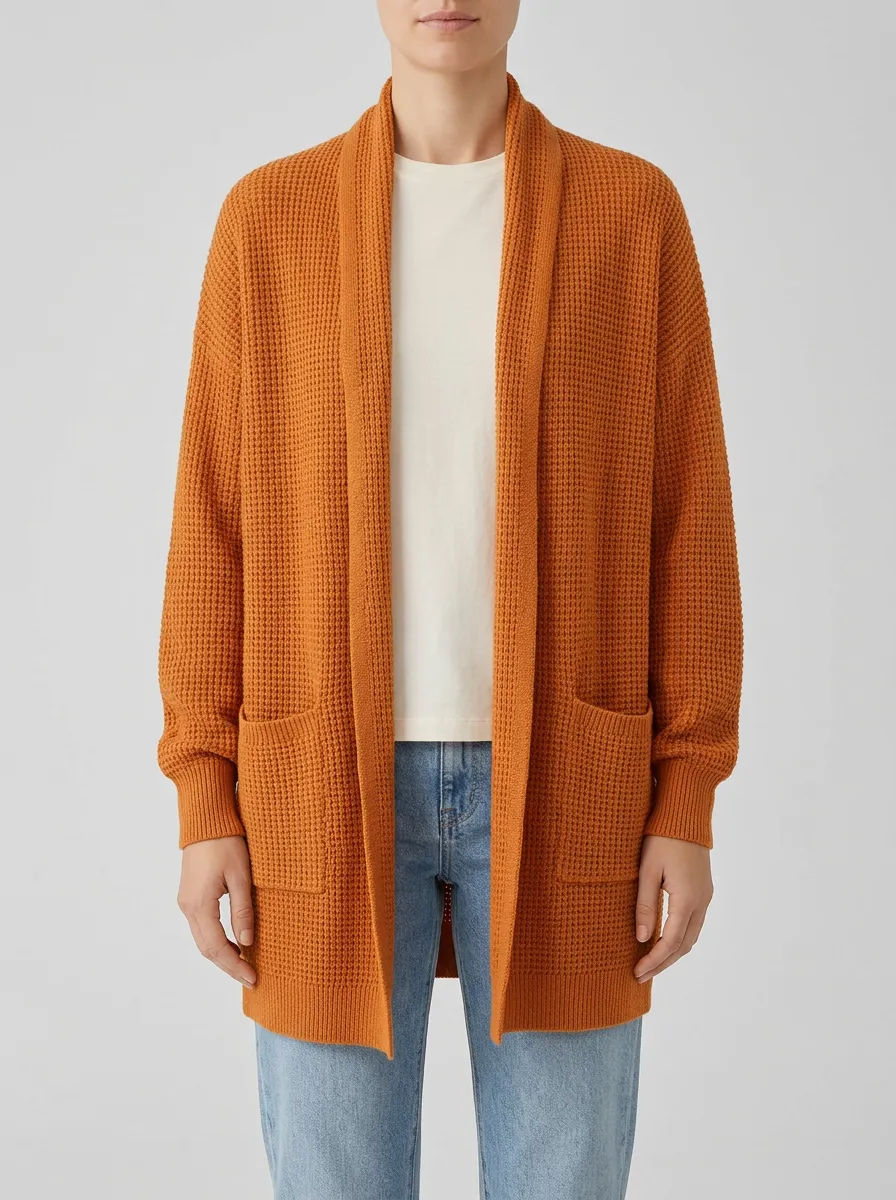Modern Waffle-Knit Knit Cardigan
