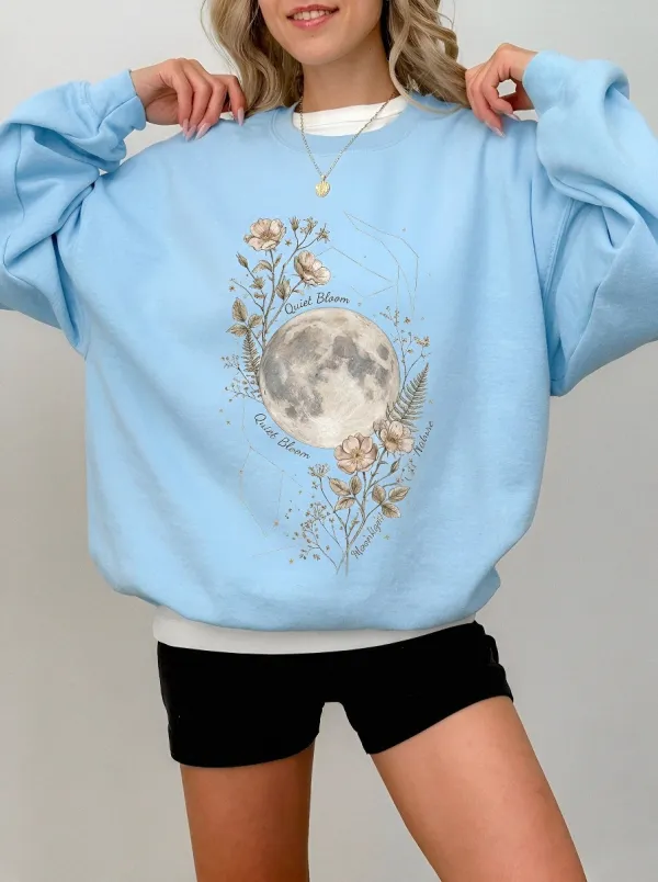 Women's Celestial Nature Lover Moon Floral Printed Sweatshirt