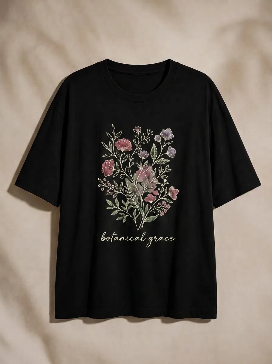 Women's Botanical Grace Floral Bouquet Printed T-shirt