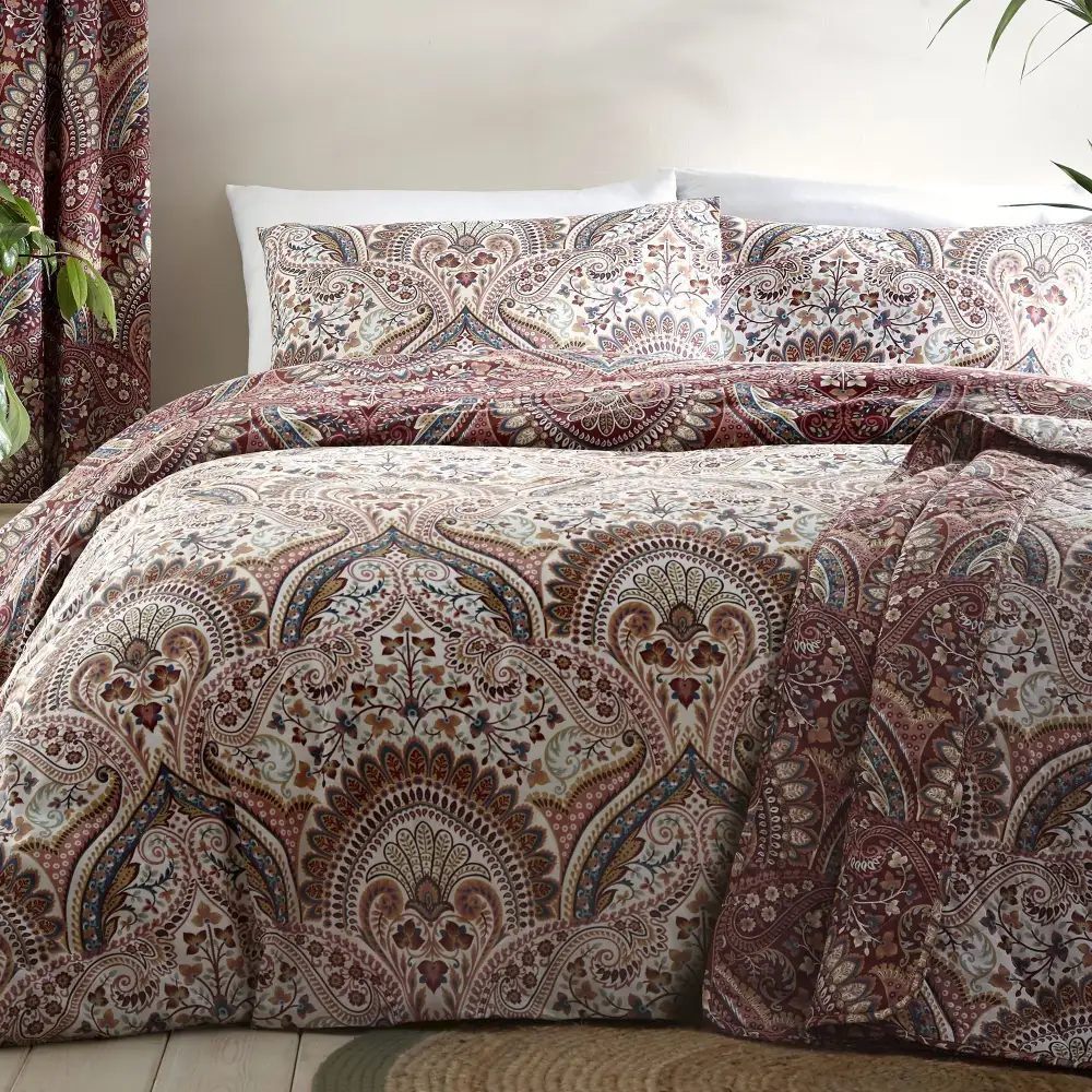 Reversible Jacobean Damask Cotton Duvet Cover Set