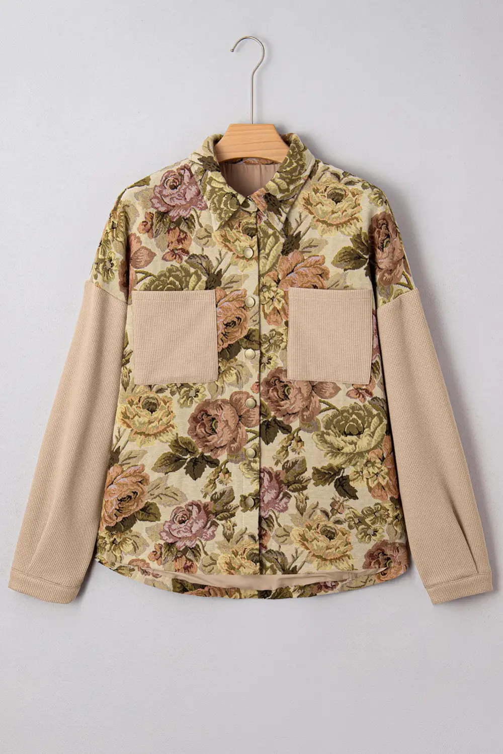 Button-Down Waffle-Knit Jacquard Floral Jacket