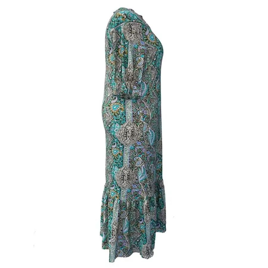 Full Size Bohemian Paisley Ruffle Hem Midi Dress Plus Size