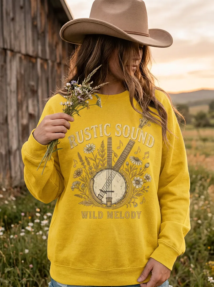 Banjo Floral Women's Country Music Crew Neck Sweatshirt
