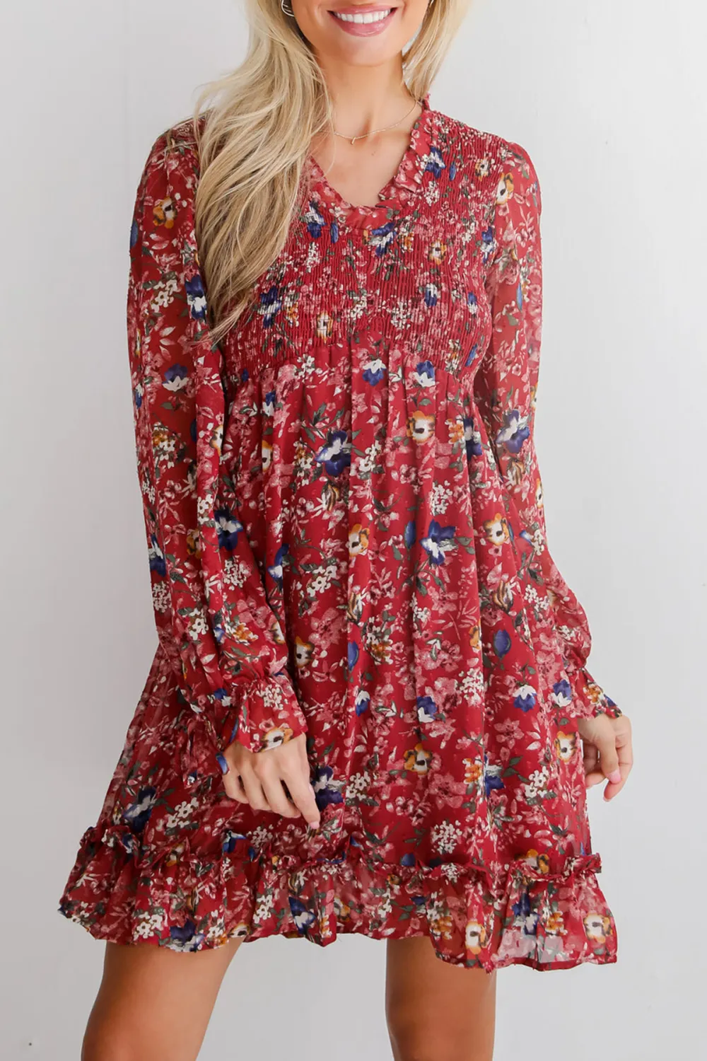 Burgundy Floral Mini Dress