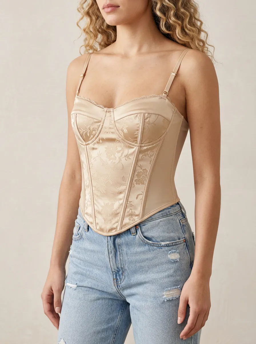 Satin-Style Boned Women's Corset Top