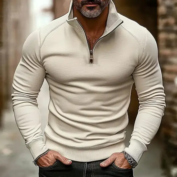Textured Easy Band Collar Sweatshirt