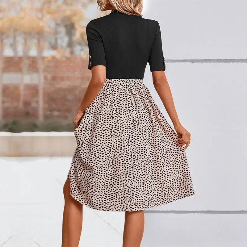 Women's Short-Sleeve Belted Midi Dress