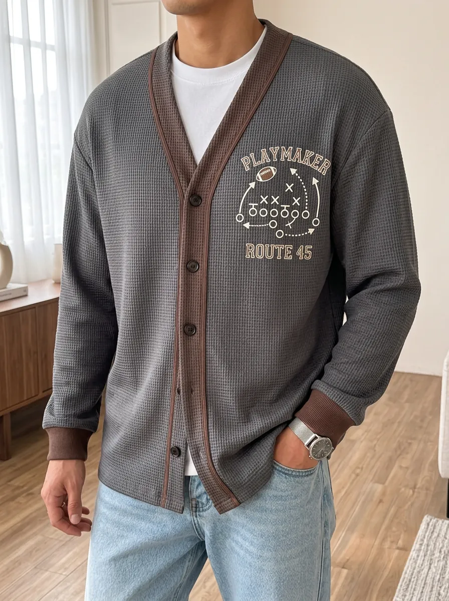Men's Football Playmaker Route 45 Printed Waffle Cardigan