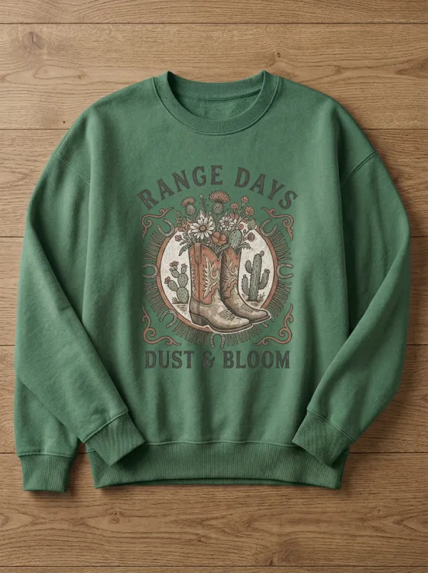 Rustic Cactus Cowboy-Boot Western Graphic Sweatshirt