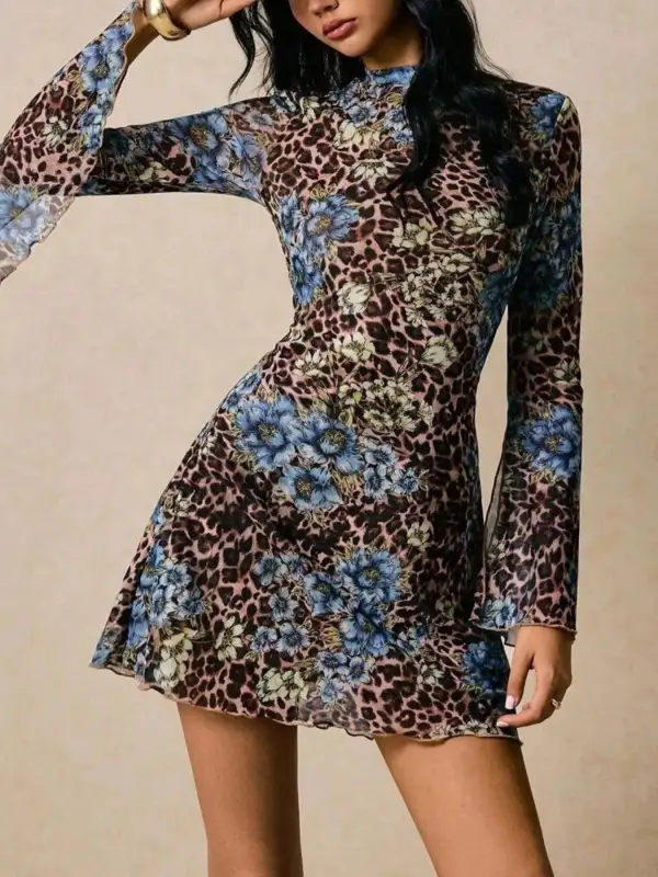 Floral Animal Print Slit Mini Dress